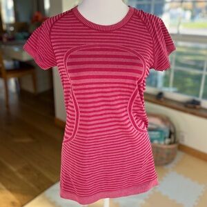 LULULEMON athletica Red Striped Short Sleeve Top